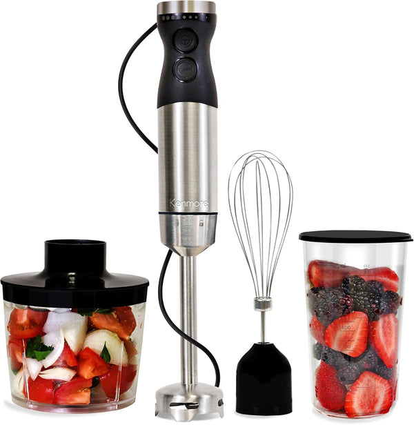 Kenmore Immersion Hand Blender, Variable Speed Handheld Mixer with 700mL Beaker Lid for Smoothie Food Chopper