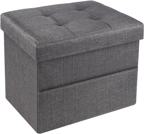 DIDIBIRD Storage Ottoman,Folding Ottomans with Storage,Linen Ottoman Foot Rest with Pocket,Foot Stool with