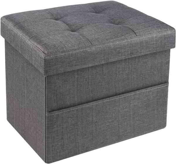 DIDIBIRD Storage Ottoman,Folding Ottomans with Storage,Linen Ottoman Foot Rest with Pocket,Foot Stool with
