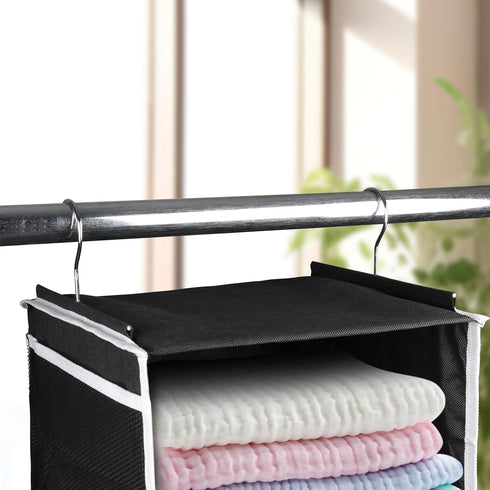 Univivi Hanging Closet Organizer with 6 Shelves, 4 Removable Drawers & 6 Side Pockets, Foldable Wardrobe Storage