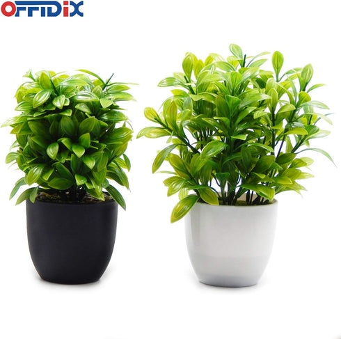 OFFIDIX Mini Plastic Artificial Eucalyptus Leaves, Faux Plant with Pots for Home and Office Decor