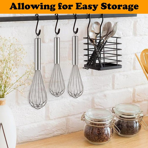 Stainless Steel Whisk Set, 3 Packs Balloon Whisks for Cooking, Whisking, Blending (8", 10", 12")