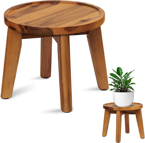 Demigo Indoor Plant Stand, Acacia Wooden Decorative Plant Shelf with Spill-Proof Tray,