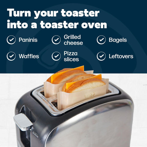 Reusable Toaster Bag Set of 4 - Nonstick Teflon Bags for Grilled Cheese, Pizza Rolls - BPA & PFOA Free, Up to 50 Uses