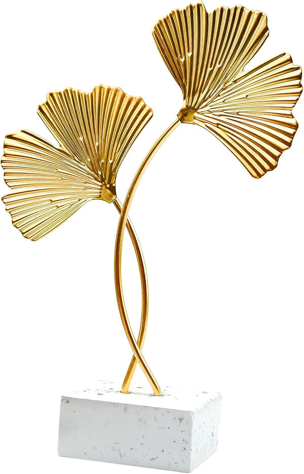 inheming Metal Ginkgo Leaf Ornaments, Gold Ginkgo Leaf Desktop Decoration Sculpture, Modern Creative