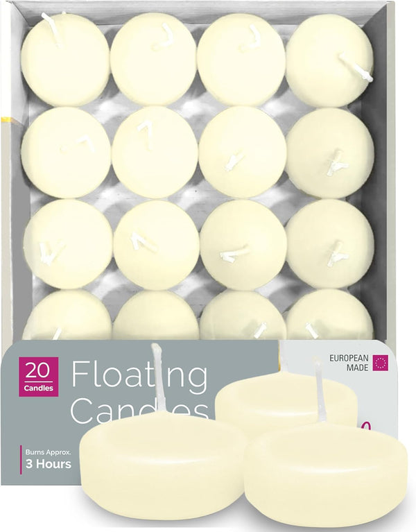 HYOOLA Premium Ivory Floating Candles, 1.75 Inch, 20 Pack, European Made