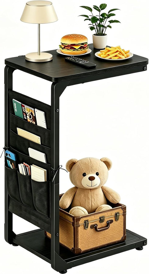 Vovonusy Wood Pedestal Small TV Trays for Eating, C Shaped End Table Storage