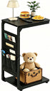 Vovonusy Wood Pedestal Small TV Trays for Eating, C Shaped End Table Storage