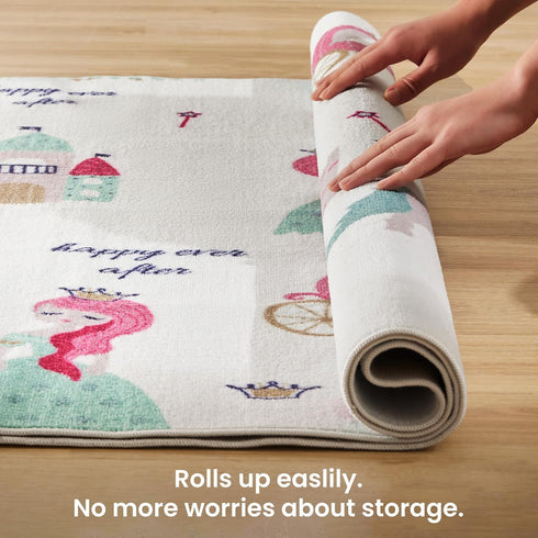 3X5 SLEEP ZONE Kids Rugs for Playroom, Area Rugs for Girls Bedroom Princess Castle, Washable Nursery Carpet, Non Slip
