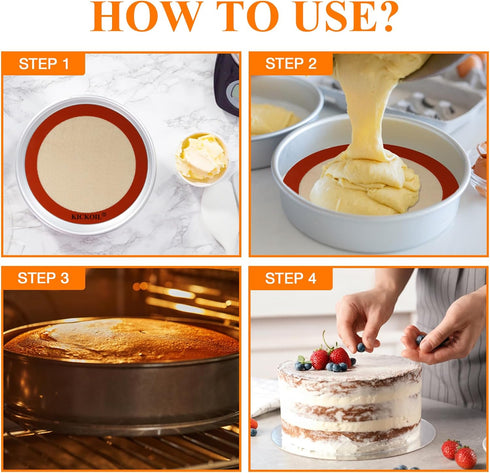 Round Silicone Baking Mats Set of 2, Non-Stick Reusable Heat Resistant Baking Sheets for 9 Inch Cake Pan, Pizza Pan
