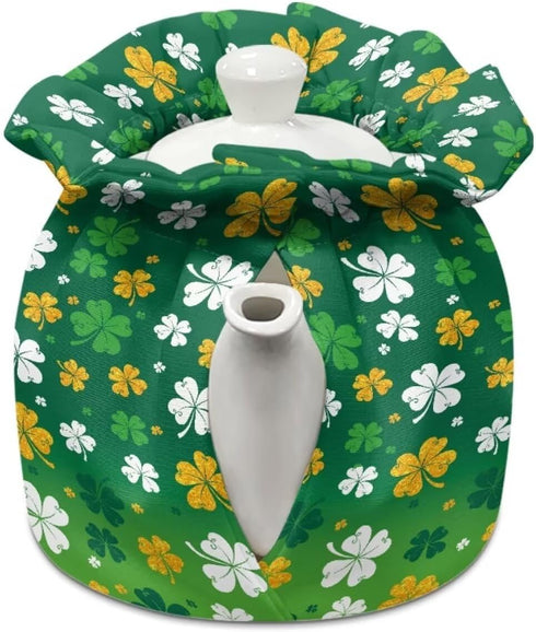 Lucky Leaf Print Tea Cozy for Teapots St. Patricks Day Keep Warm Tea Pot Dust Cover Insulated, Portable Tea Kettle Cover for Home Kitchen Decoration