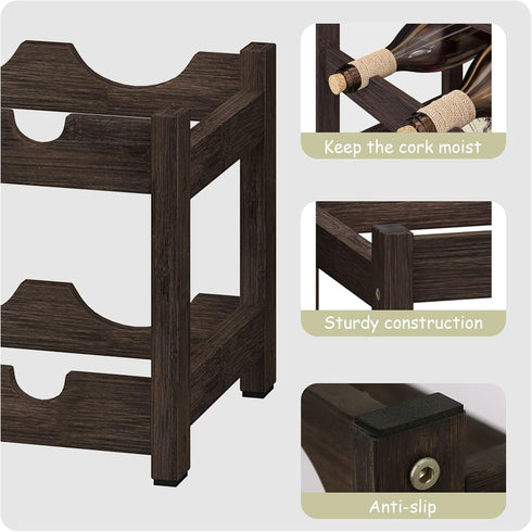 BAMEOS Freestanding 2 Tier Bamboo Wine Rack, 8 Bottle Countertop Cabinet Wine Holder for Bar, Pantry, Mocha