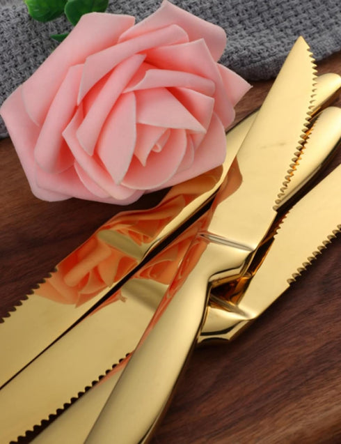 Steak Knife Set, 4-Piece Serrated Steak Cutlery, Gold Stainless Steel Steak Cutlery Knife for Home, Restaurant, Hotel,