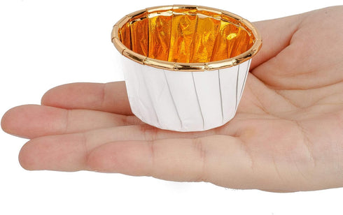 GOLDEN APPLE Aluminum Foil Paper Mini Cake Baking Cups, 100 pcs - Muffin Cupcake Baking Mold Cup Liners, Small White