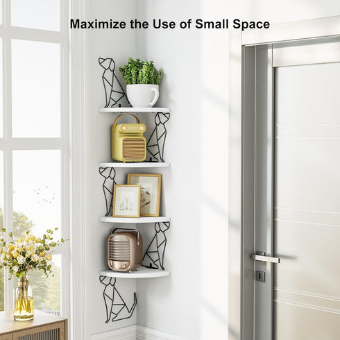 4 Alsonerbay White Corner Shelf Wall Mount, Tier Floating Shelf for Wall Storage, Rustic Wood Shelves for Bedroom
