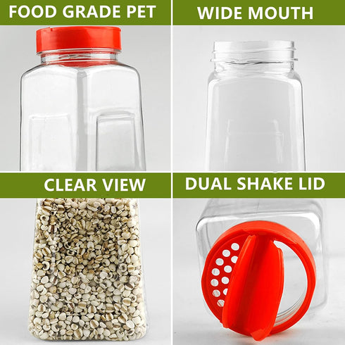 Yopay 8 Pack Large Spice Jar, 32oz Seasoning Shaker, Plastic Container with Red Dual Shake Lid