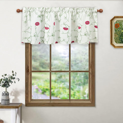 VOGOL White Valances for Small Windows, Flowers Embroidered Window Valances for Kitchen Living Room, 52 x 18 Inches