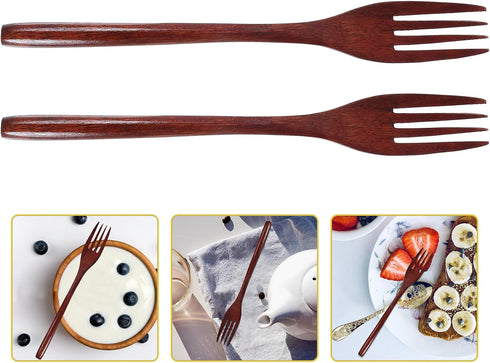 EXCEART 2 Pcs Wooden Forks: Japanese Wood Dinner Forks, Handmade Kitchen Utensil for Cooking, Stirring, Eating