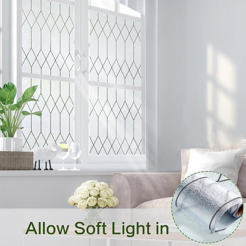 Windimiley Window Privacy Film, Stained Glass Frosted Clings, Moroccan Lattice Decorative Coverings, UV Sun Blocking,