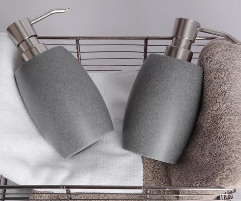 12 Oz, 2 Sets Clasin Home Sandstone Textured Resin Soap Dispenser with Metallic Pump and Waterproof Bottle Labels