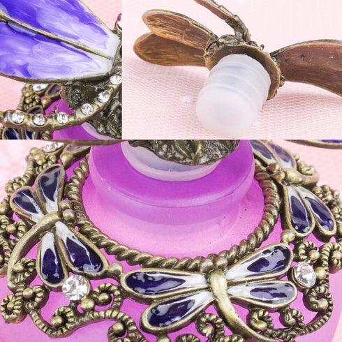 YU FENG 40ml Fancy Purple Dragonfly Refillable Glass Perfume Bottle with Retro Frosted Butterfly Lid