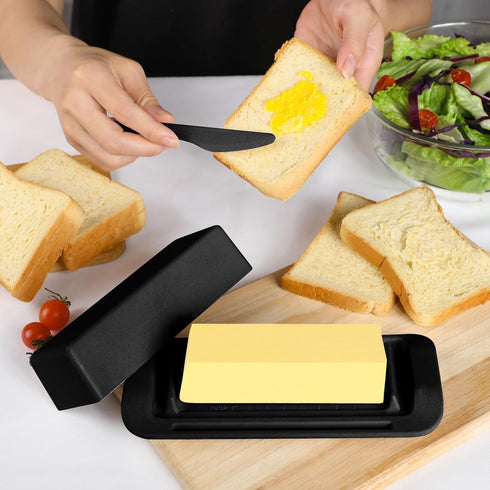 Bamboo Butter Dish with Lid and Knife, Small Butter Keeper for One Stick, Dishwasher Safe Butter Crock