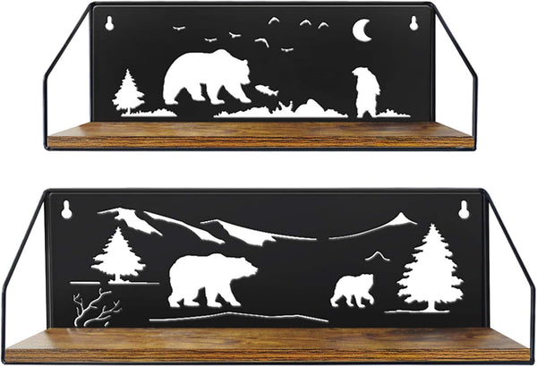 Giftgarden Floating Shelves for Wall with Unique Adorable Bears Cutouts, Rustic Wooden