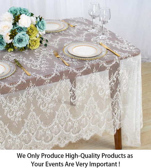 ShinyBeauty White Lace Party Tablecloth, Rustic Floral Fabric Rectangle Table Cover for Baby Tea Party