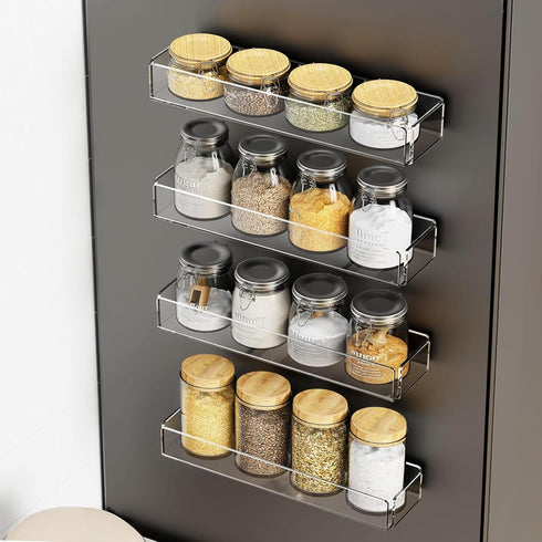 Set 2 of Magnetic Acrylic Spice Organizers for Refrigerator and Oven - Clear