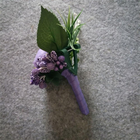 6 Pieces Groom Boutonniere - Light Purple Wedding Flowers Party Decoration