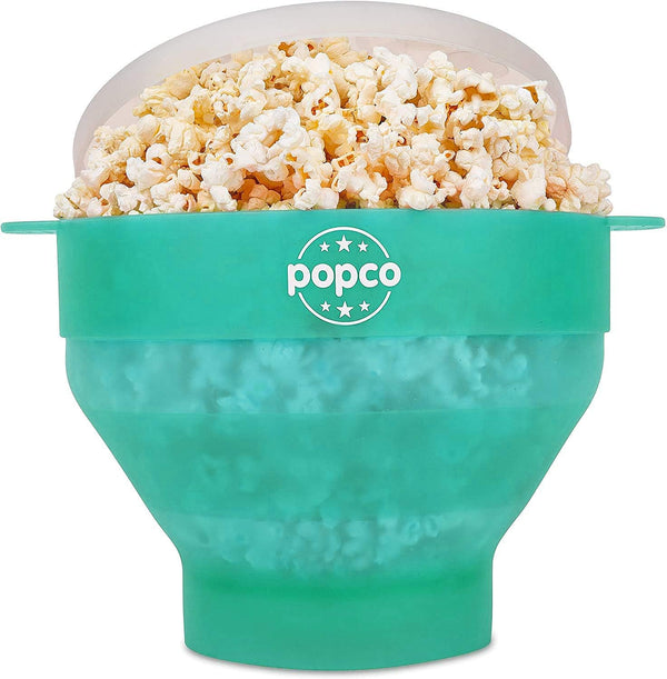POPCO Silicone Microwave Popcorn Popper - Collapsible Bowl, BPA Free, Dishwasher Safe, 15 Colors (Transparent Aqua)
