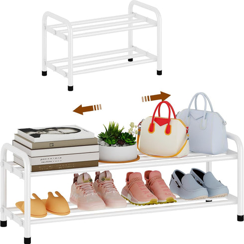 KANAV 2-Tier Expandable Shoe Rack, Heavy Duty Adjustable Metal Shoe Organizer for