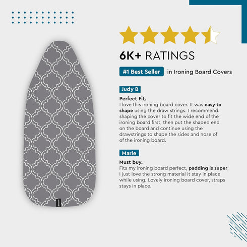 Encasa XO Ironing Board Cover and Pad 49"x18" - Black Arrow, Thick 3mm Felt Padding, Easy Fit, Scorch & Stain Resistant