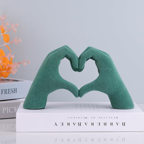 DOVDOV Green Heart Hand Sculpture, Heart Hand Statue Home Decor Aesthetics, Suitable for Bookshelf Console Table Office