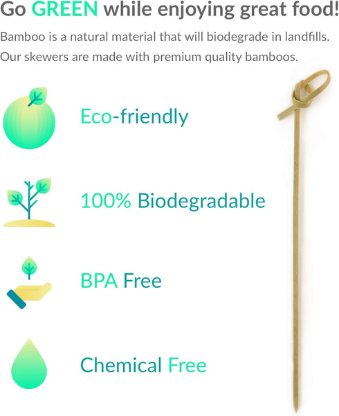 JapanBargain 50pcs Bamboo Skewers, Fruit Appetizer Kabob, Twisted End, Natural