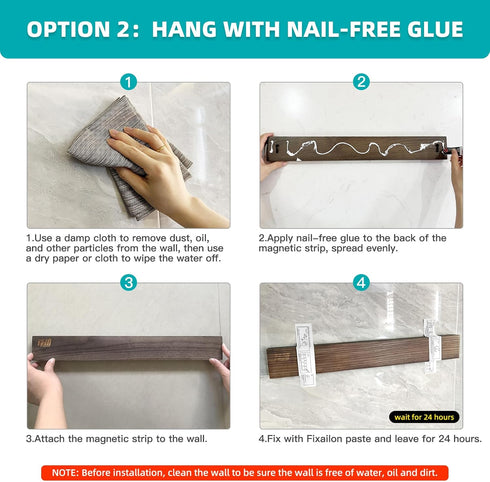 FINDKING Ash Wood Magnetic Knife Strip, 12 Inches Dark Brown Utensil Holder for Wall, No Drill.