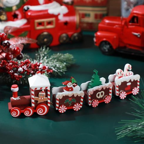 Yulejo Christmas Train Painted Wooden Christmas Decoration Mini Christmas Tree Train Christmas Decorations Wood Train