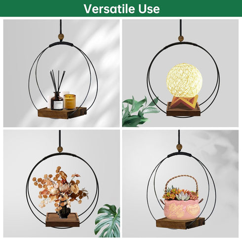 3-5.5 Inch Hanging Planter for Indoor Plants, Black Plant Hanger Indoor with Sturdy Wood Base, Modern Boho Macrame