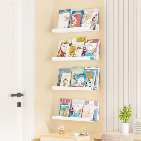 upsimples 2 Pack Acrylic Shelves for Wall Storage, 15" Floating Bookshelves for Kids, Display Shelf Organizer for Bathroom, Bedroom, Living Room, Kitchen, Room Decor, White by upsimples