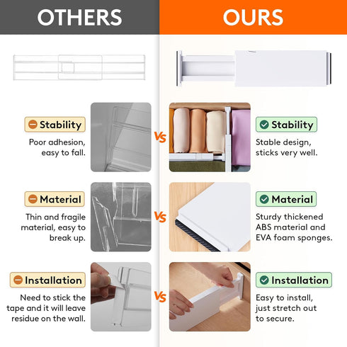 Lifewit 4 Pack Drawer Dividers - Plastic 4" High Adjustable Organizers for Clothes - Expandable Storage