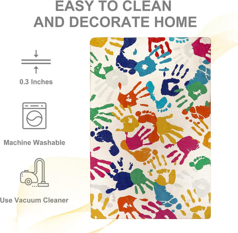 3'x5' STARUIA Colorful Kids Rug for Playroom, Washable Handprints and Footprints Rugs for Kids Room Boys and Girls