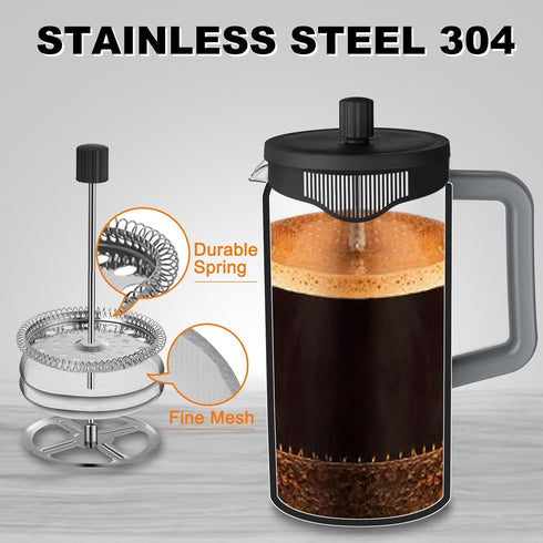 YOLIFE 12oz French Press Coffee Maker, 1 Cup, Heat-resistant Borosilicate Glass, 4-Level Filters, Portable Cold Brew
