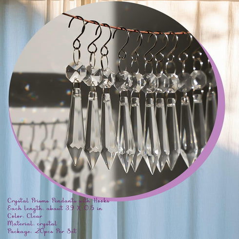 20PCS Prisms,55mm Clear Chandelier Icicle Crystal Chandelier Crystals Replacement,Crystals for Chandeliers with Hooks