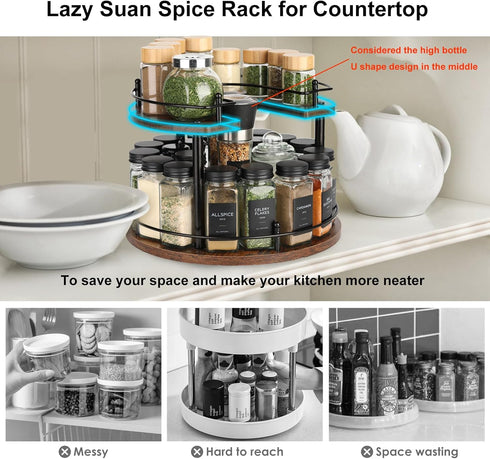 Vigdit 2Tier Adjustable,12'' Countertop,Dining Turntable Lazy Susan Organizer Spice Rack, Wooden Spinning Revolving