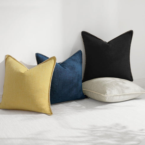 decorUhome Decorative Outdoor Throw Pillow Covers, 16x16 Set of 2, Rustic Neutral Farmhouse Linen for Couch