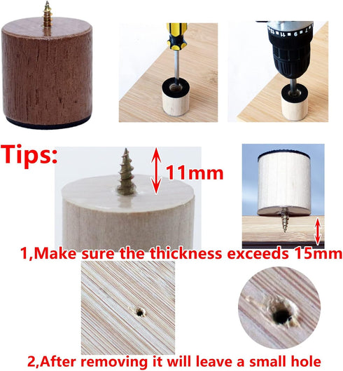 Walnut Cutting Board Feet, Non-Slip Self Adhesive Legs, Wooden Chopping Board Feet with Screw (Short)