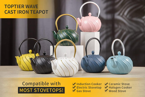 40 oz (1200 ml), TOPTIER Japanese Cast Iron Tea Kettle with Infuser for Loose Leaf and Tea Bags, Stovetop Safe