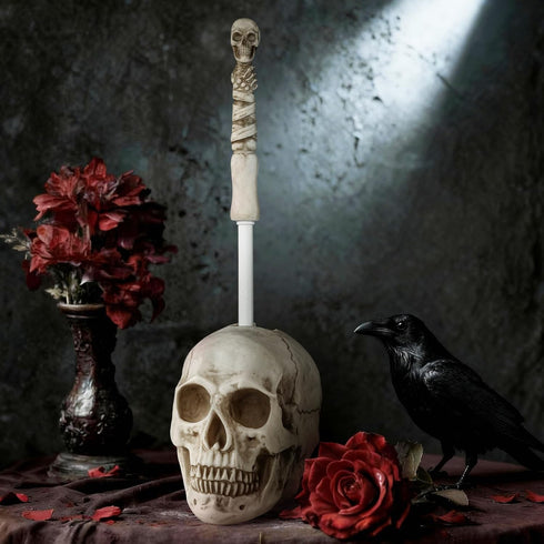 LadyRosian Toilet Brush and Holder Set for Bathroom,Skullduggery Skeleton Gothic Bathroom Decor