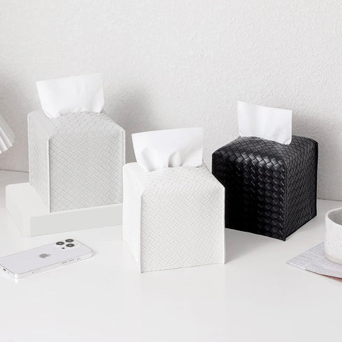 Tissue Box Cover PU Leather Tissue Holder Square Facial Tissue Case Facial Paper Organizer Dispenser for Bathroom, Vanity Countertop, Tabletop, Car, Misty Gray by zoocatia