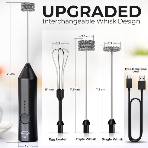 3 3 500 Zulay Kitchen Rechargeable Milk Frother - Dynamic - Speeds, Whisk Attachments, mAh USB Charging, Drink Mixer